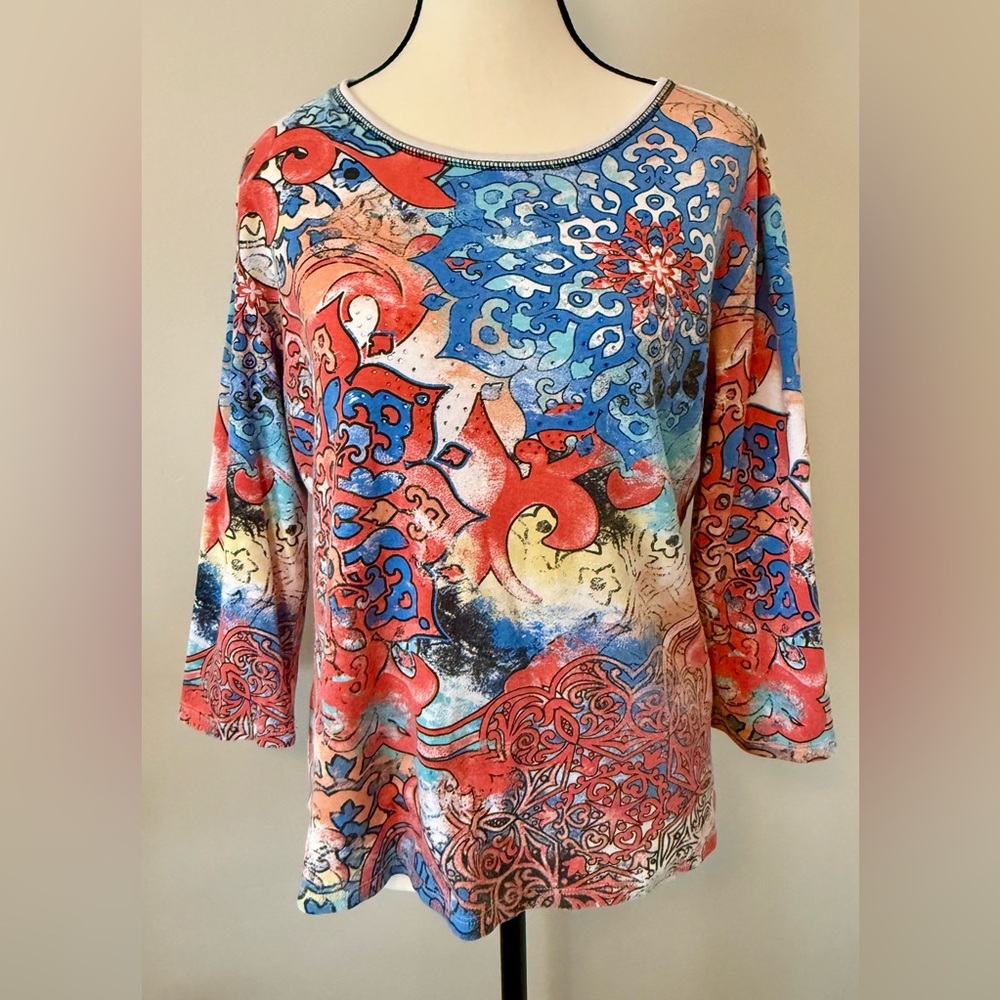 Colorful Cotton Abstract Long Sleeve Women's Top